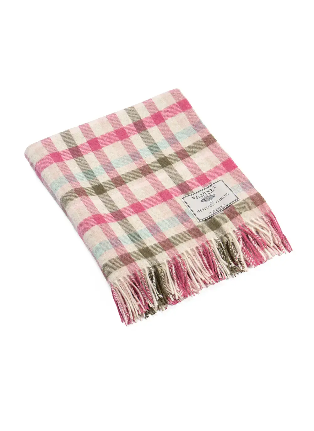 Pink Khaki Plaid Merino Wool Throw