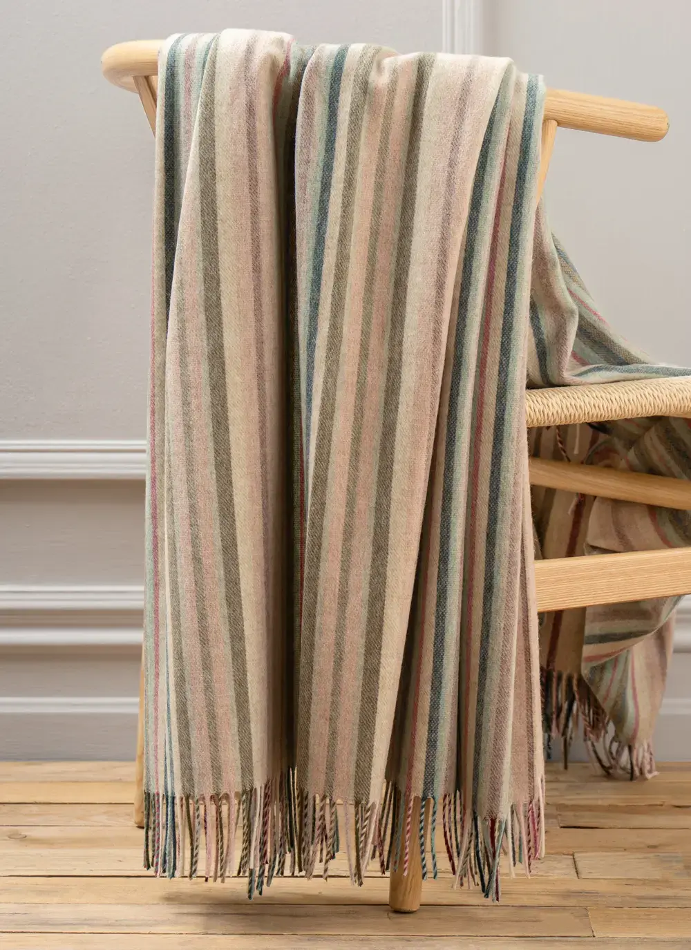 Pink Khaki Stripe Merino Wool Throw