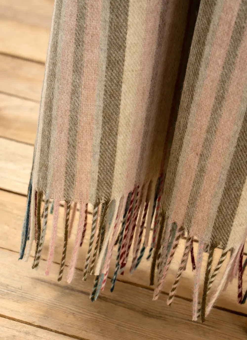 Pink Khaki Stripe Merino Wool Throw