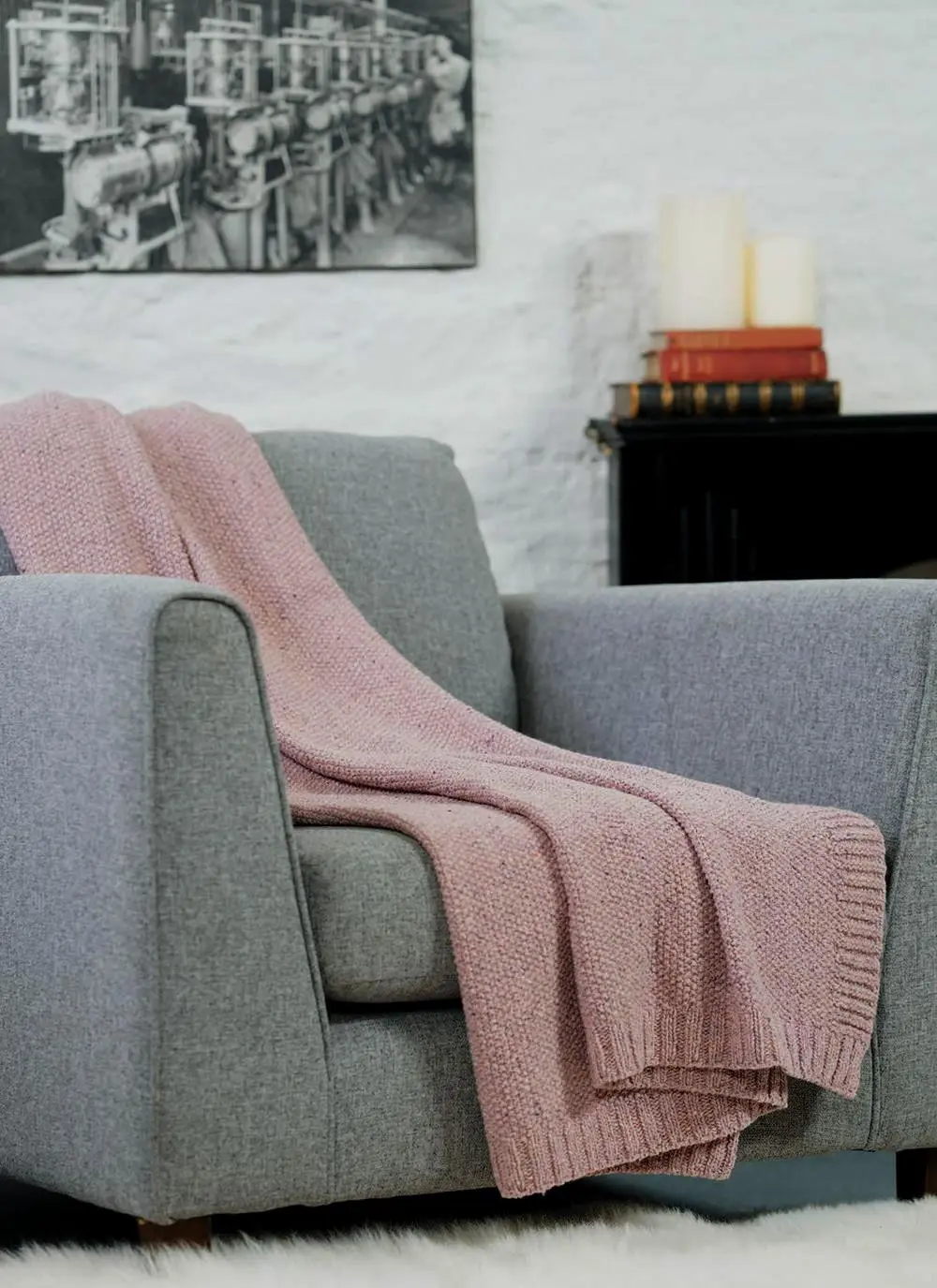 Dusty Pink Donegal Tweed Seed Stitch Throw