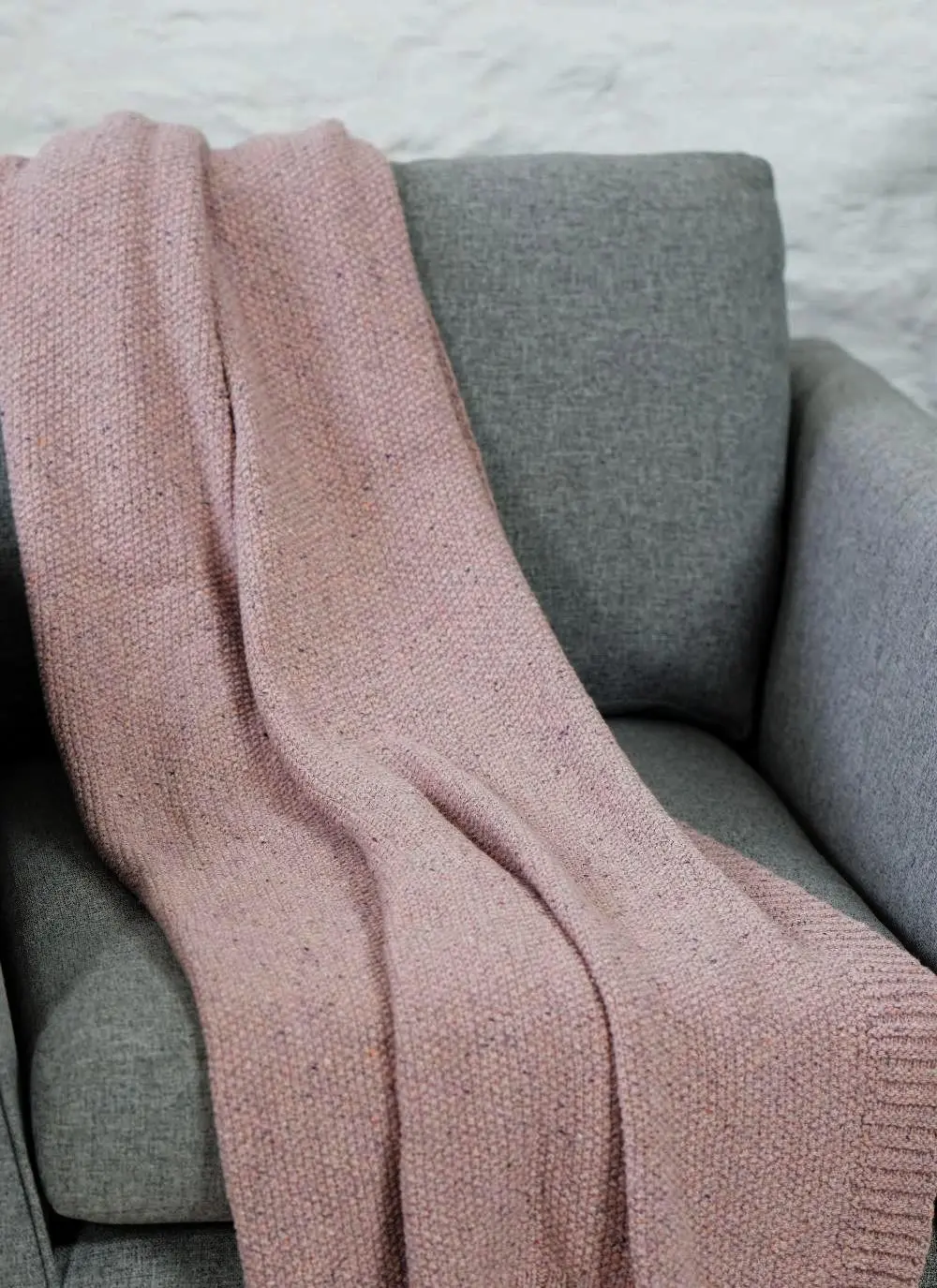 Dusty Pink Donegal Tweed Seed Stitch Throw