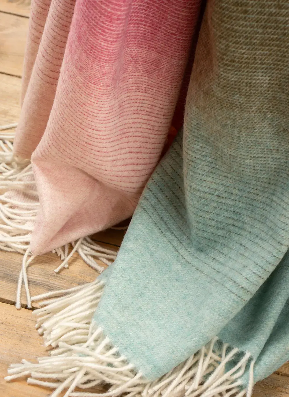 Pink Khaki Ombre Merino Wool Throw
