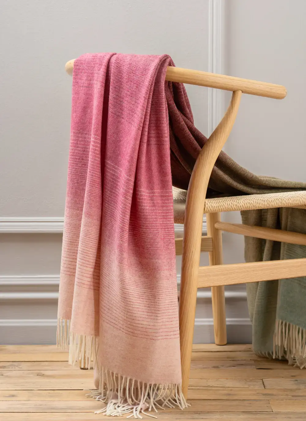 Pink Khaki Ombre Merino Wool Throw