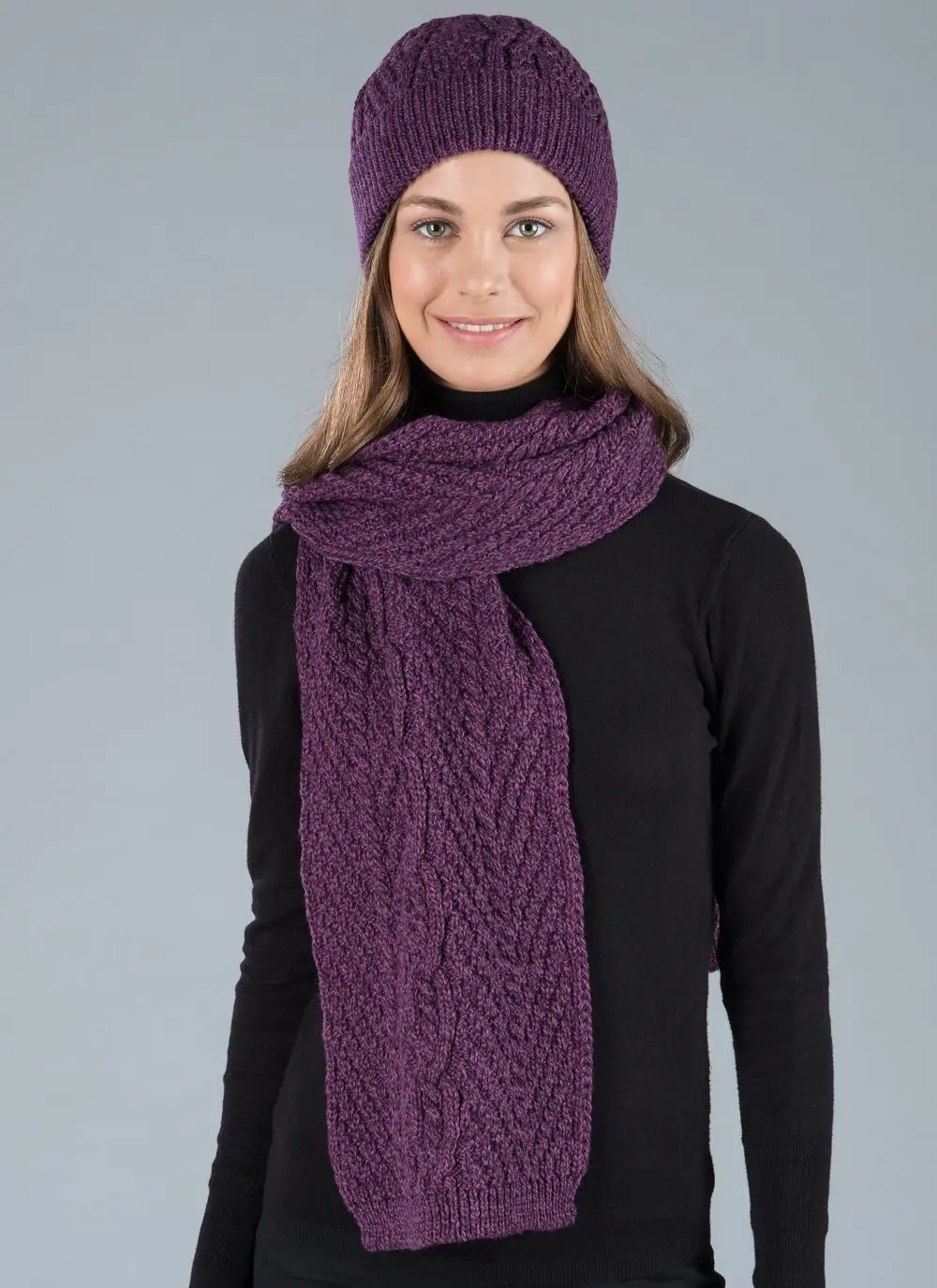 Aran Cable Scarf - Purple Marl