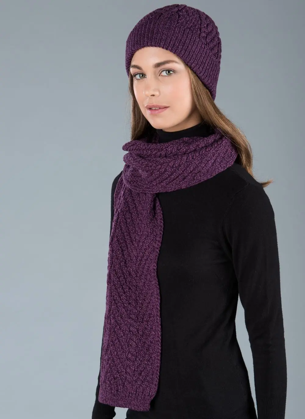 Aran Cable Scarf - Purple Marl