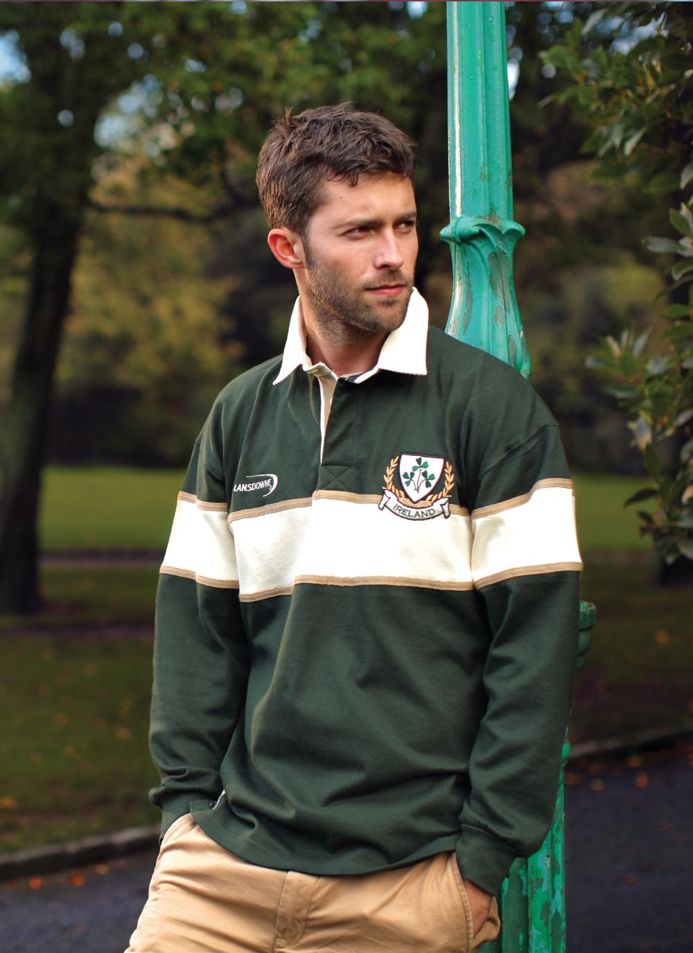 Ireland Bottle/Natural 3 Shamrock Long Sleeve Rugby Shirt 