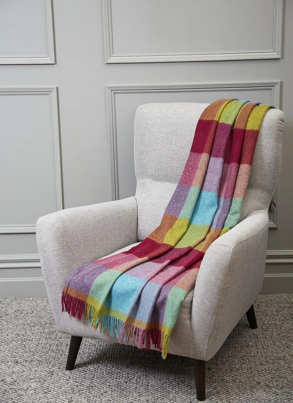 Rainbow Block Check Lambswool Throw