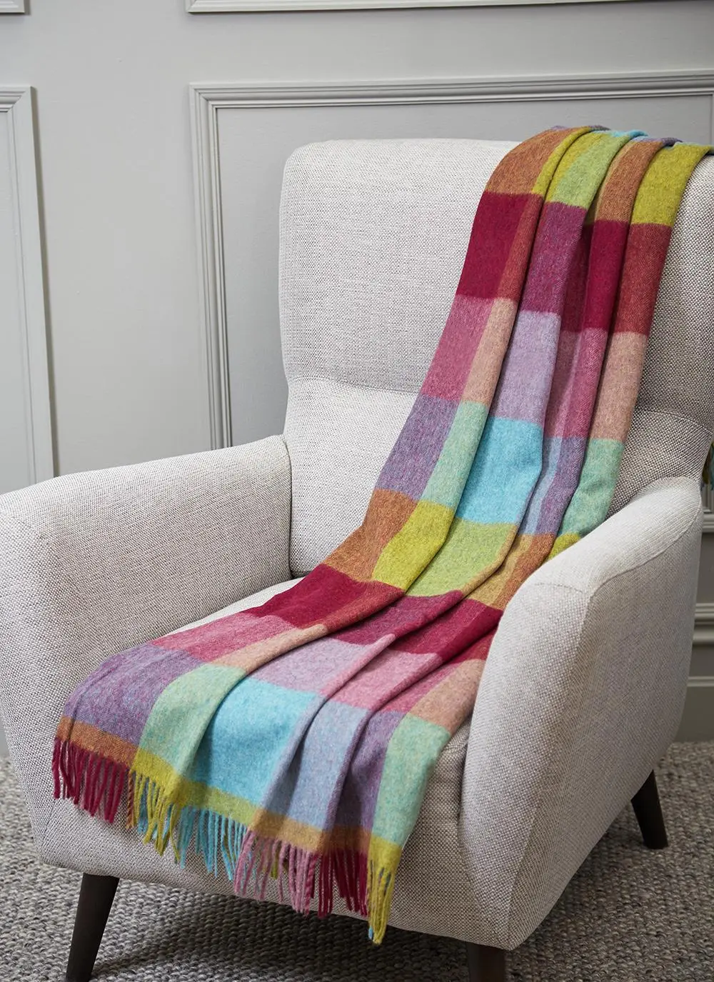 Rainbow Block Check Lambswool Throw