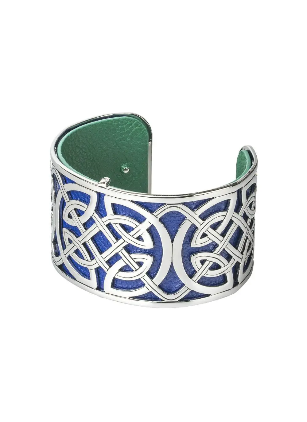 Rhodium & Leather Celtic Knot Wide Bangle