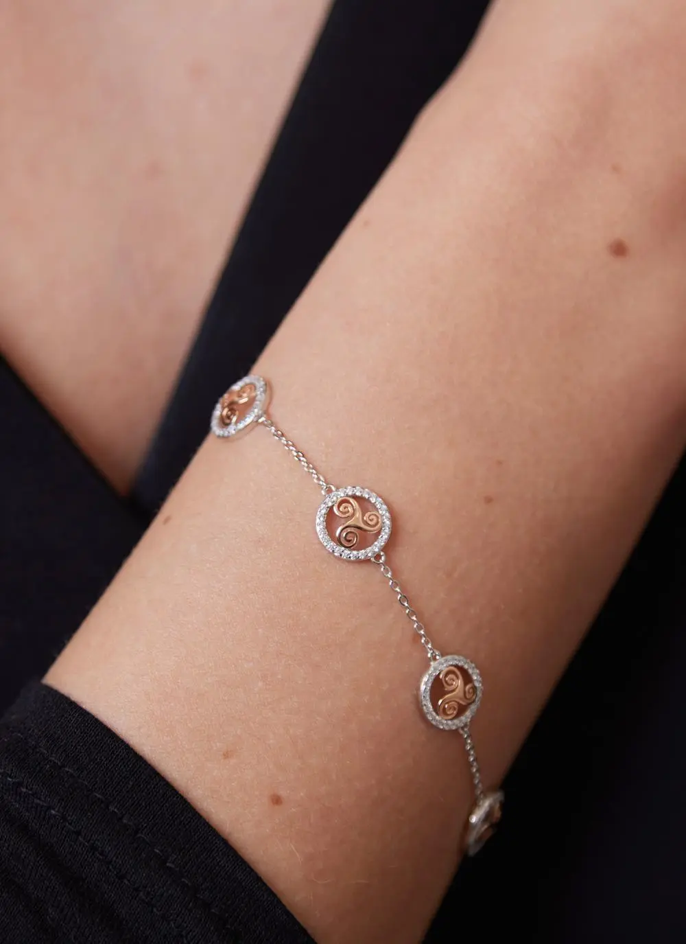 Rose Gold & Sterling Silver Triskelion Bracelet