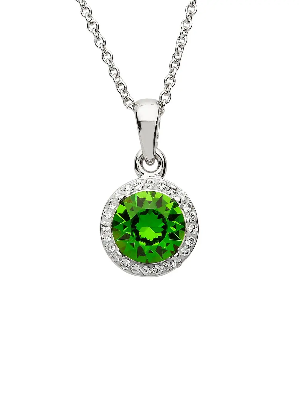 Round Halo Pendant Adorned With Green & White Swarovski Crystals