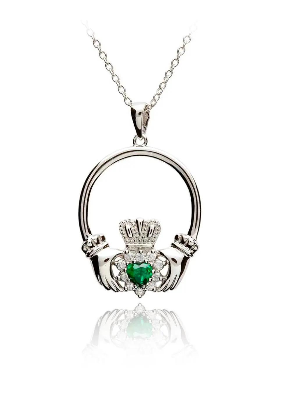 Silver Claddagh Green Stone Set Pendant