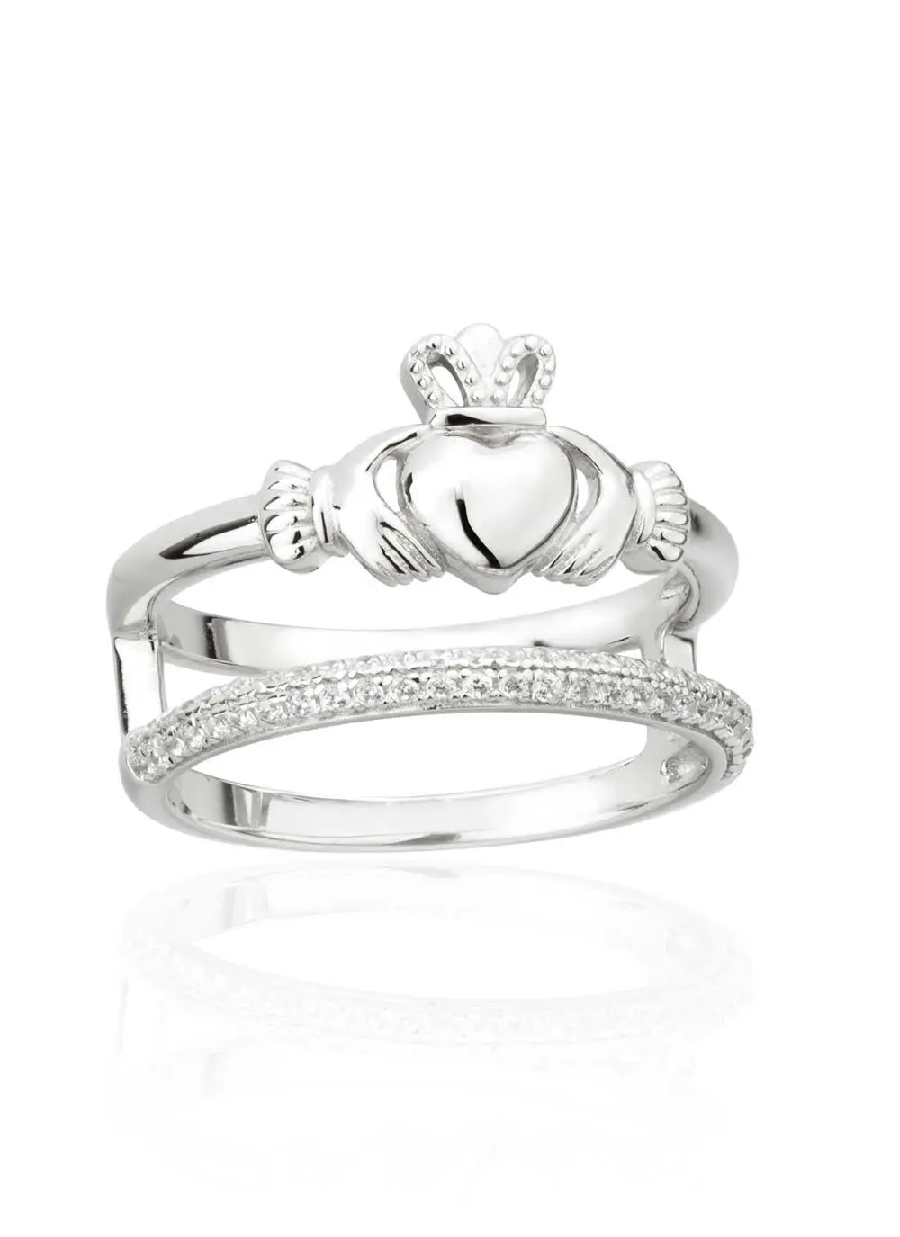Double Band Claddagh Ring With Cubic Zirconia