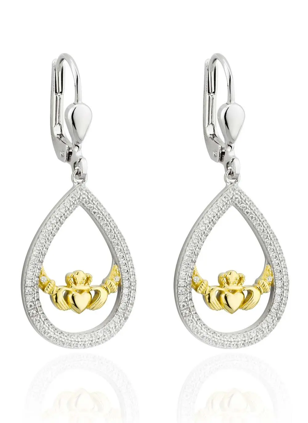 Sterling Silver & Cubic Zirconia Claddagh Oval Earrings
