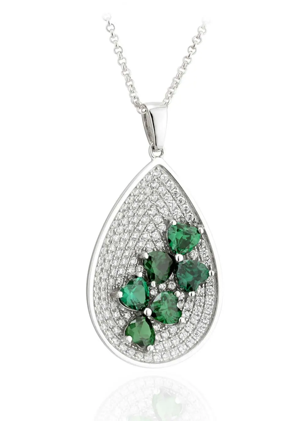 Sterling Silver & Cubic Zirconia Shamrock Oval Pendant