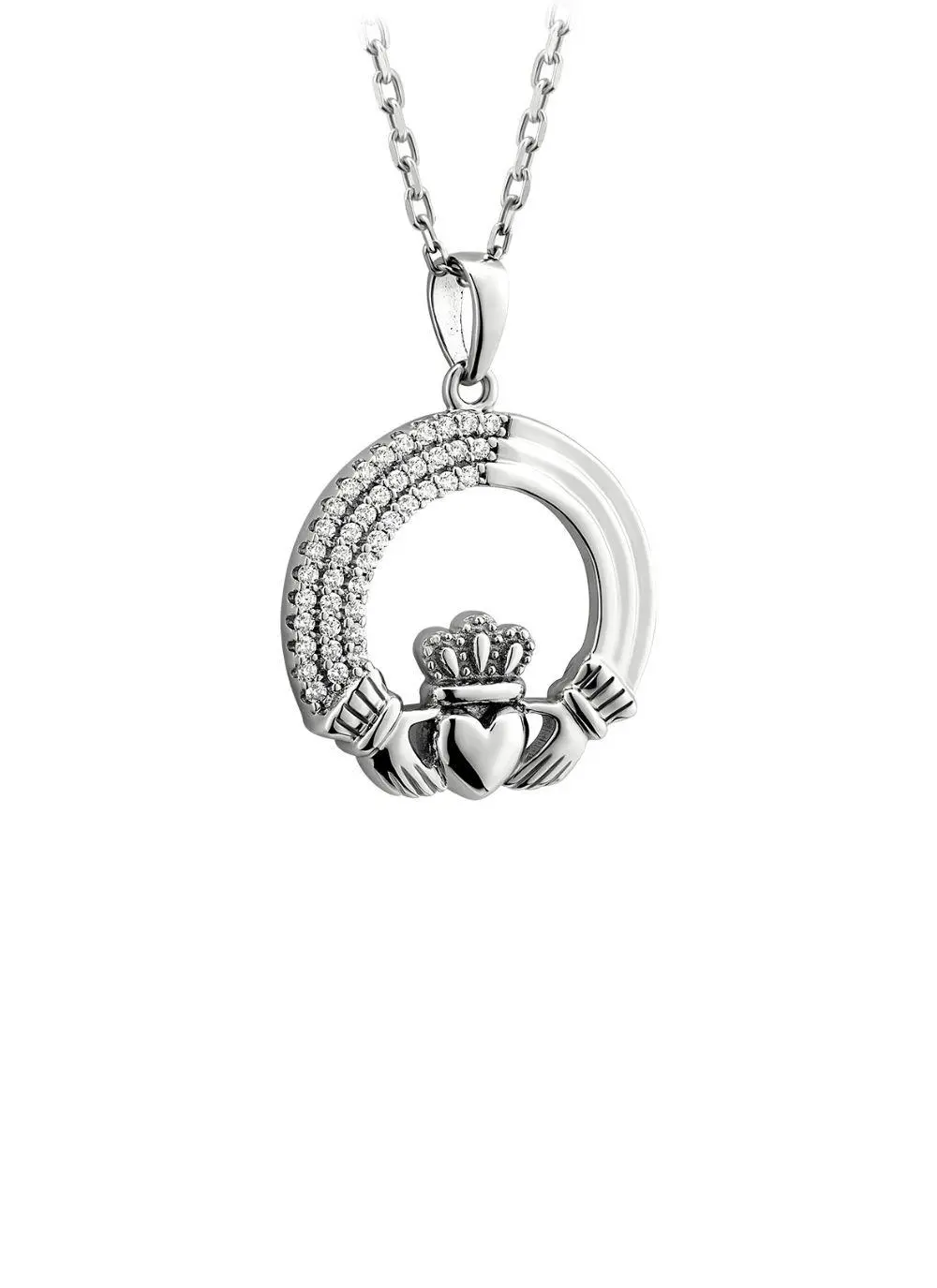 Sterling Silver Claddagh Pendant with Cubic Zirconia