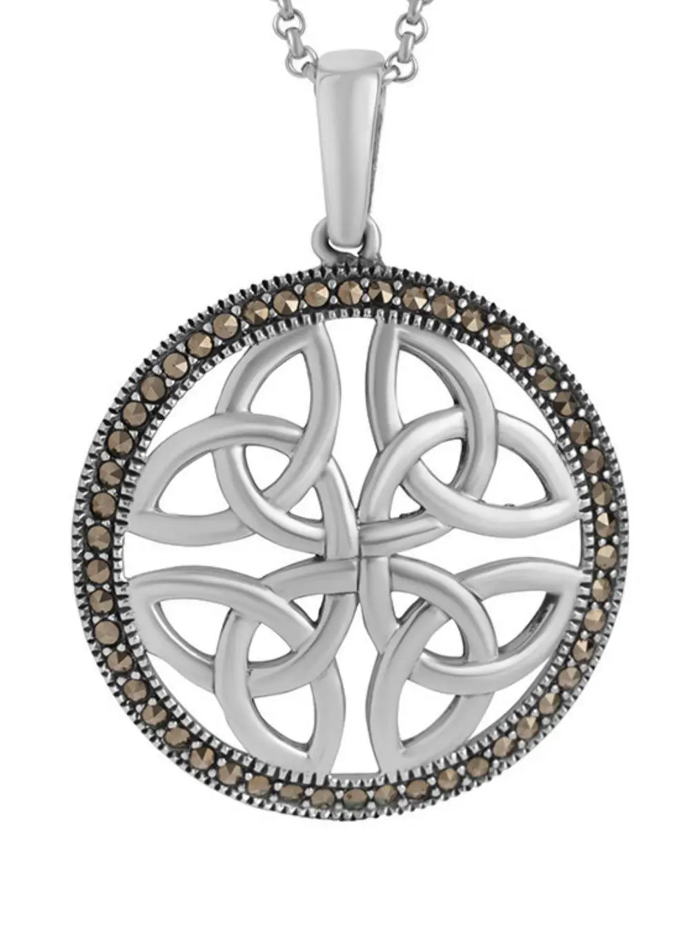Sterling Silver Trinity 4 Knot Pendant with Marcasite Pendant 