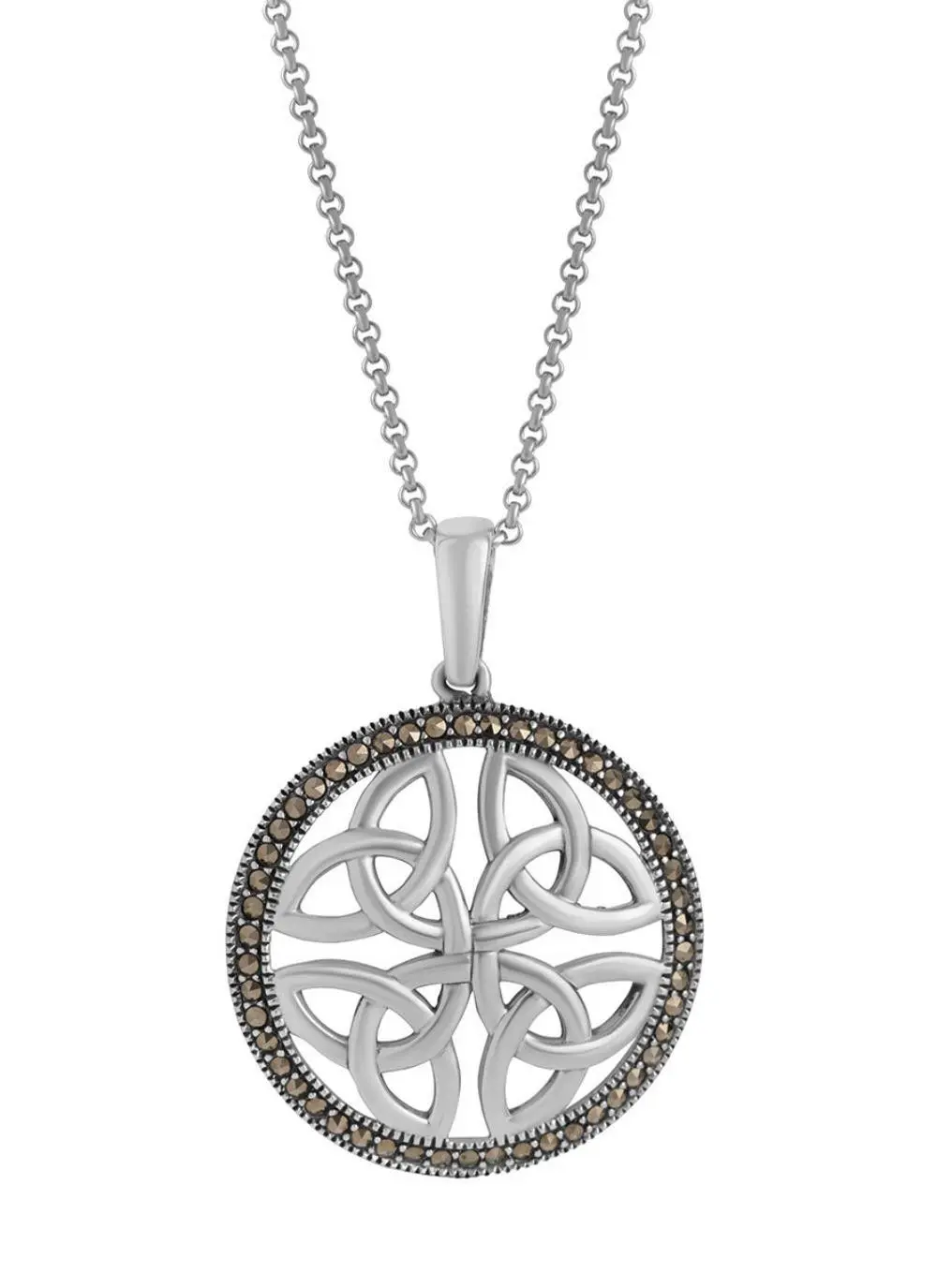 Sterling Silver Trinity 4 Knot Pendant with Marcasite Pendant 