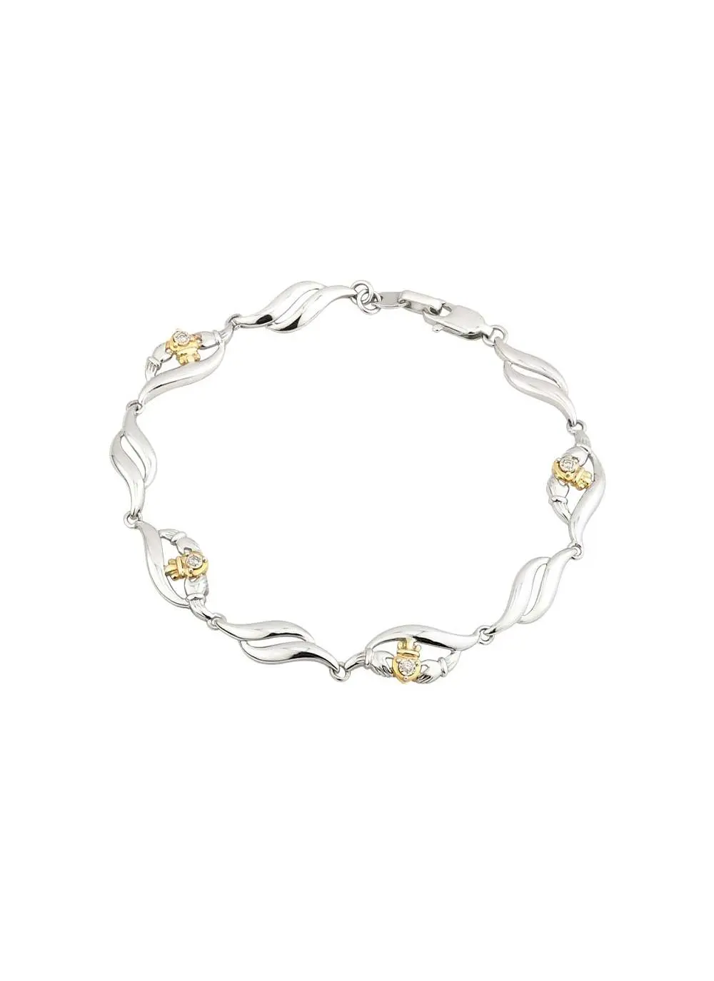 Sterling Silver & 10K Gold Diamond Claddagh Bracelet