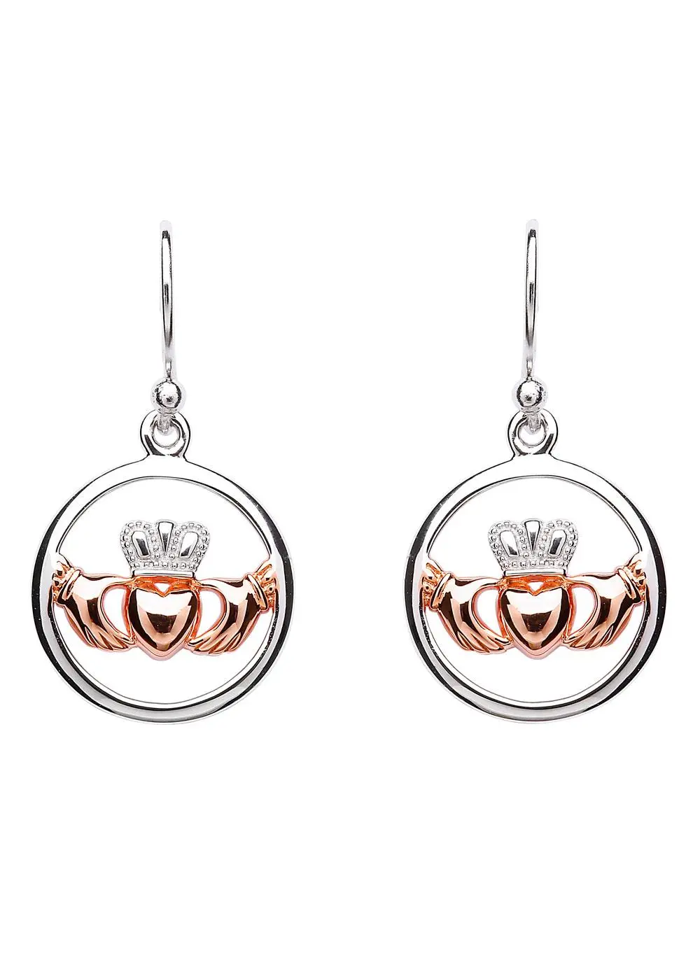 Silver Rose Gold Irish Claddagh Celtic Earrings