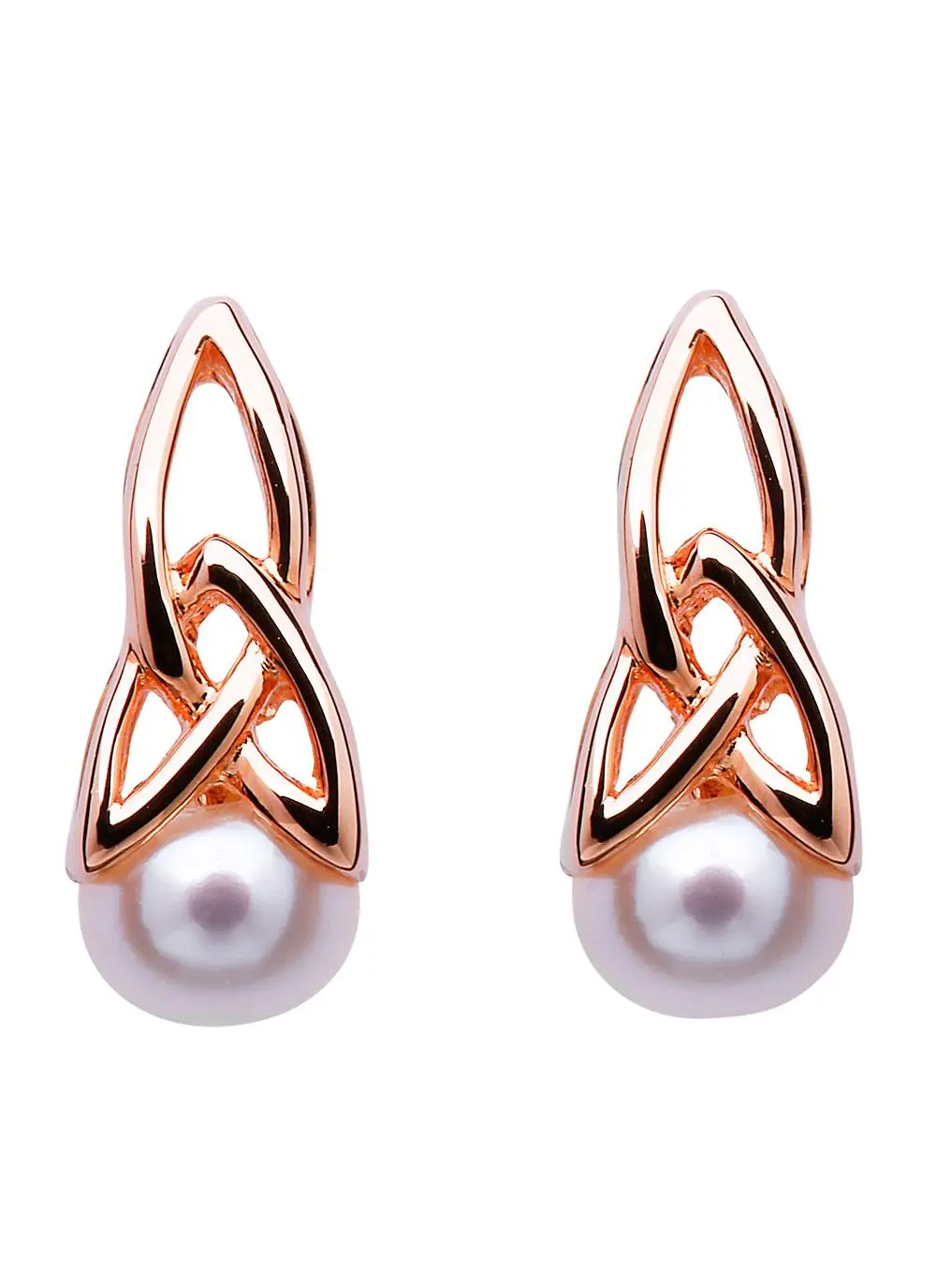 Celtic Trinity Rose Gold Silver Pearl Earrings