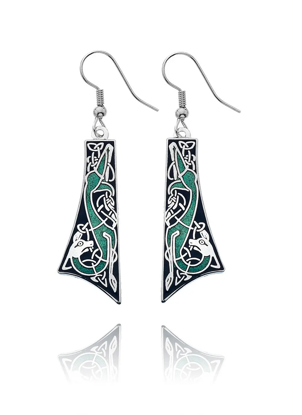 Celtic Dog Enamel Drop Earrings 