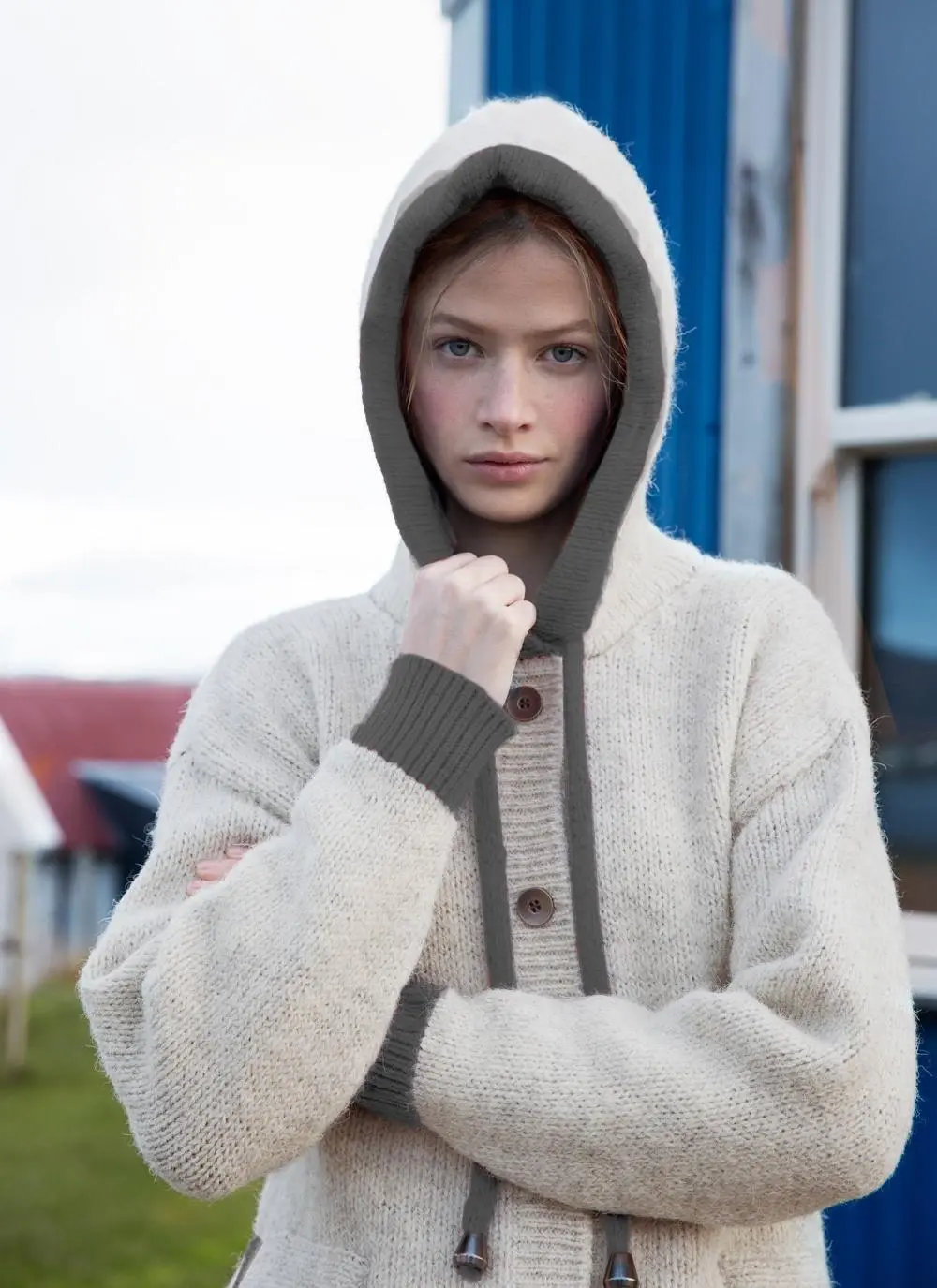 Fisherman Wool Hoodie Cardigan 