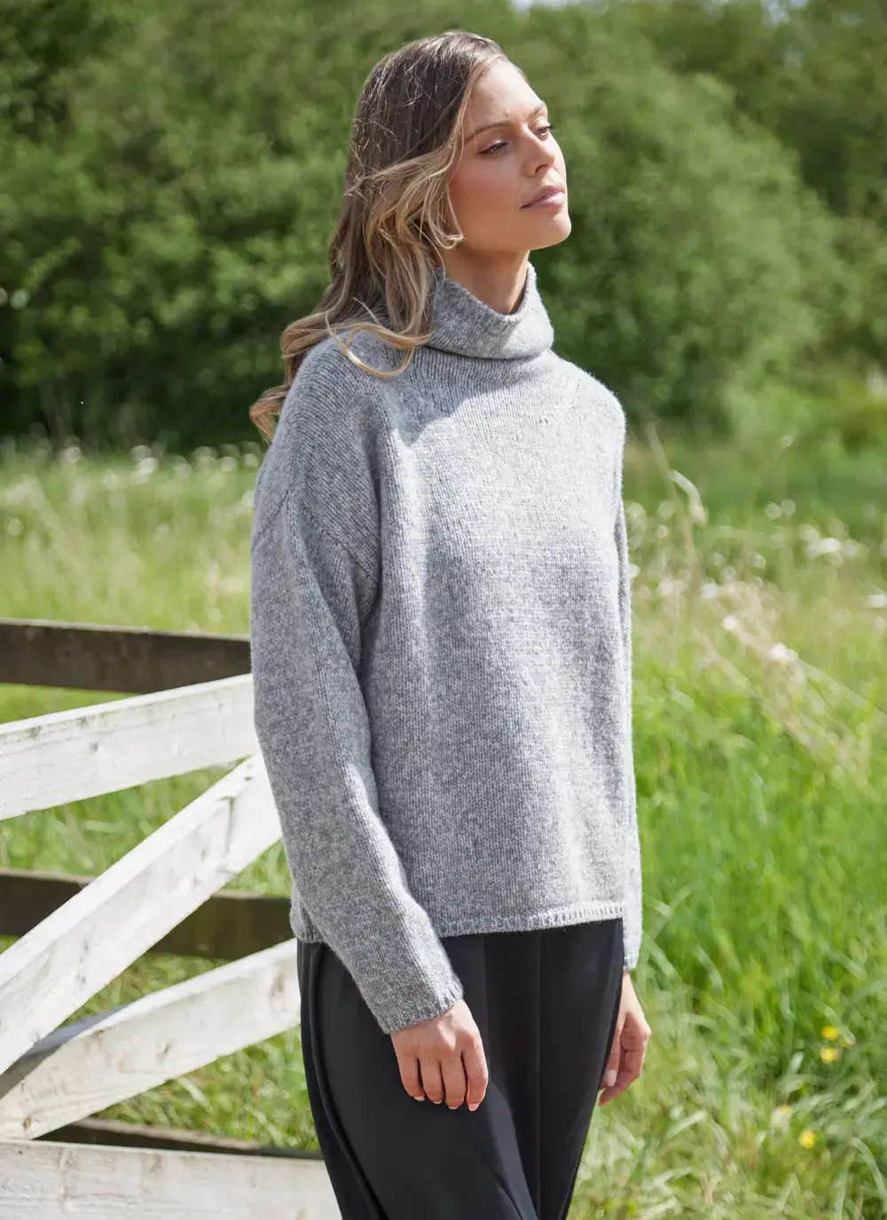 Fisherman Funnel Neck Slouchy Sweater