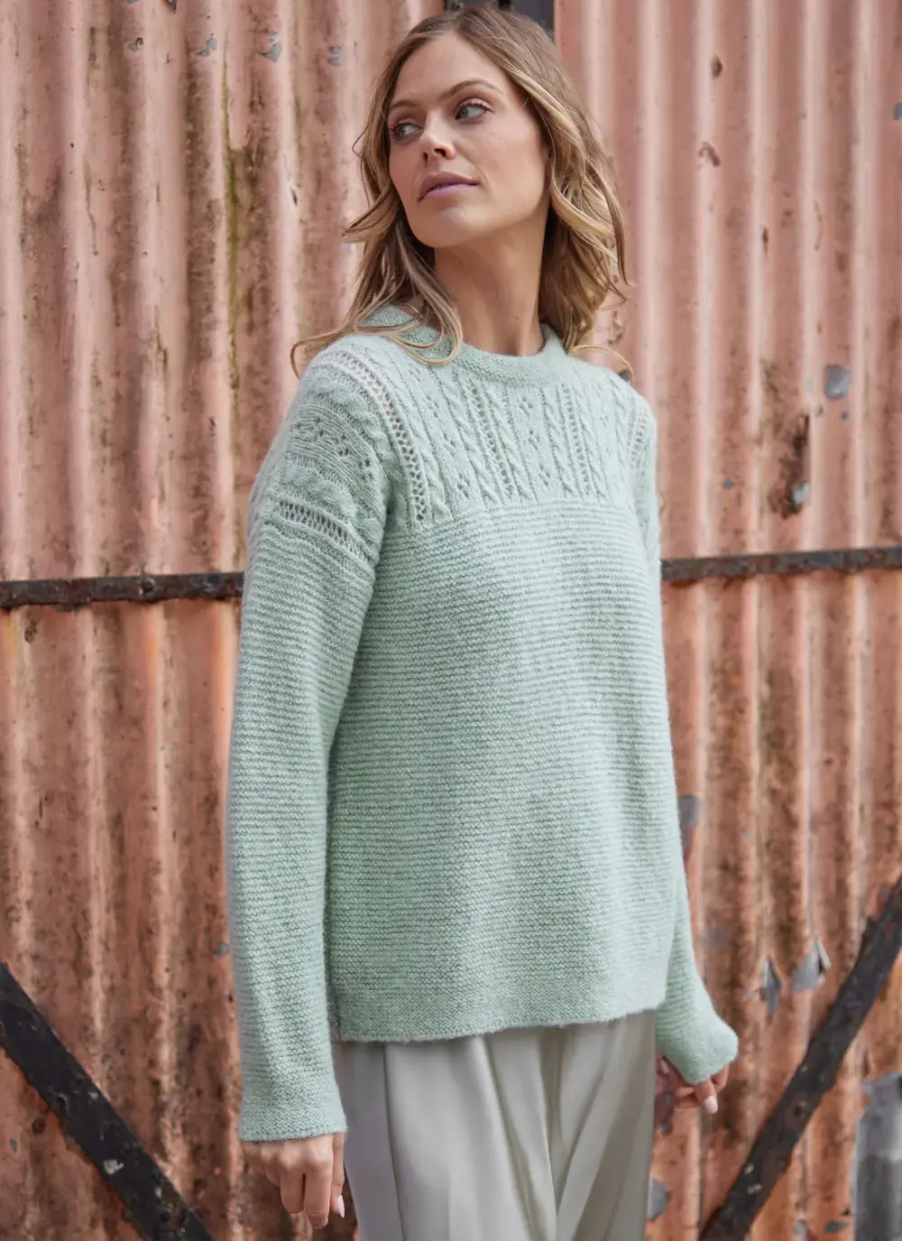Alpaca Eyelet Stitch Crew Neck Sweater