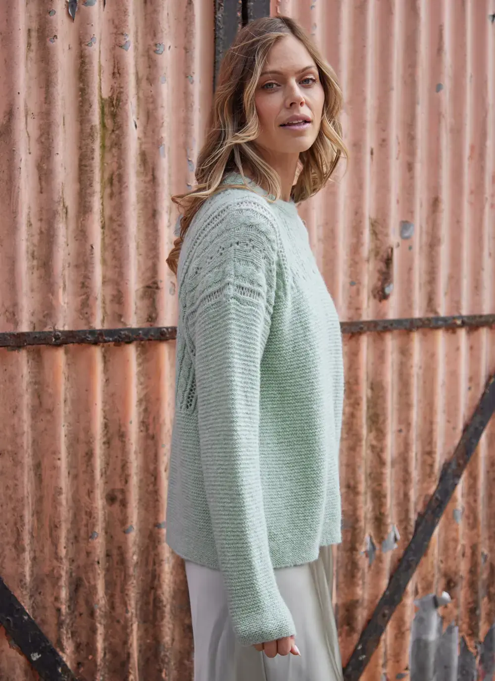 Alpaca Eyelet Stitch Crew Neck Sweater
