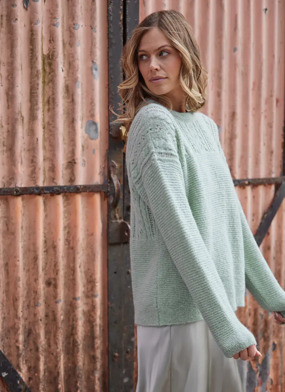 Alpaca Eyelet Stitch Crew Neck Sweater