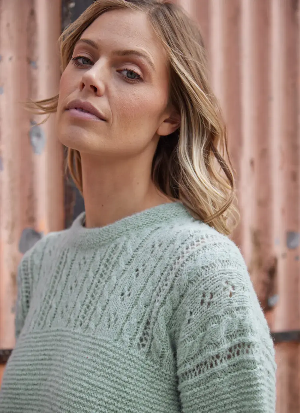 Alpaca Eyelet Stitch Crew Neck Sweater