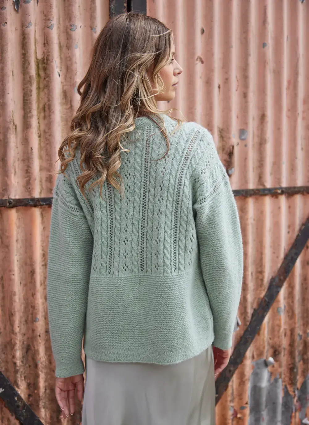 Alpaca Eyelet Stitch Crew Neck Sweater