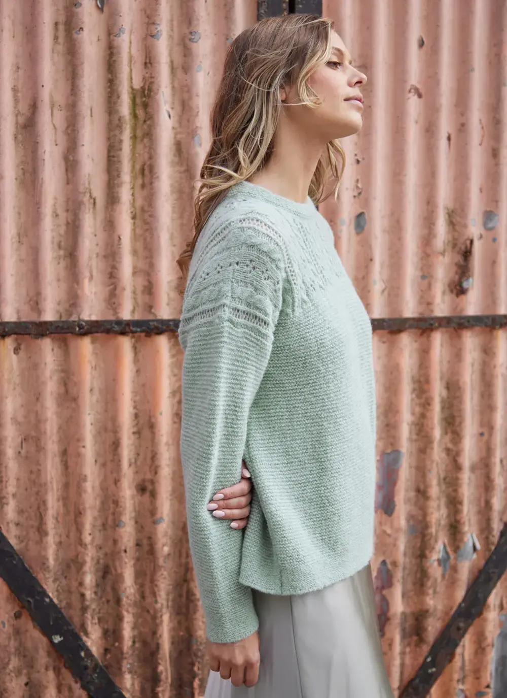 Alpaca Eyelet Stitch Crew Neck Sweater