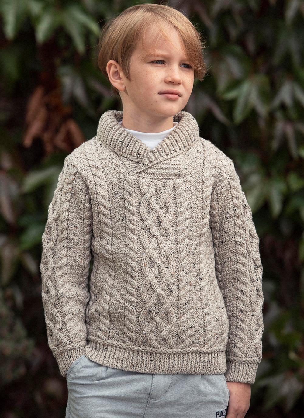 Boys Shawl Collar Aran Sweater in 