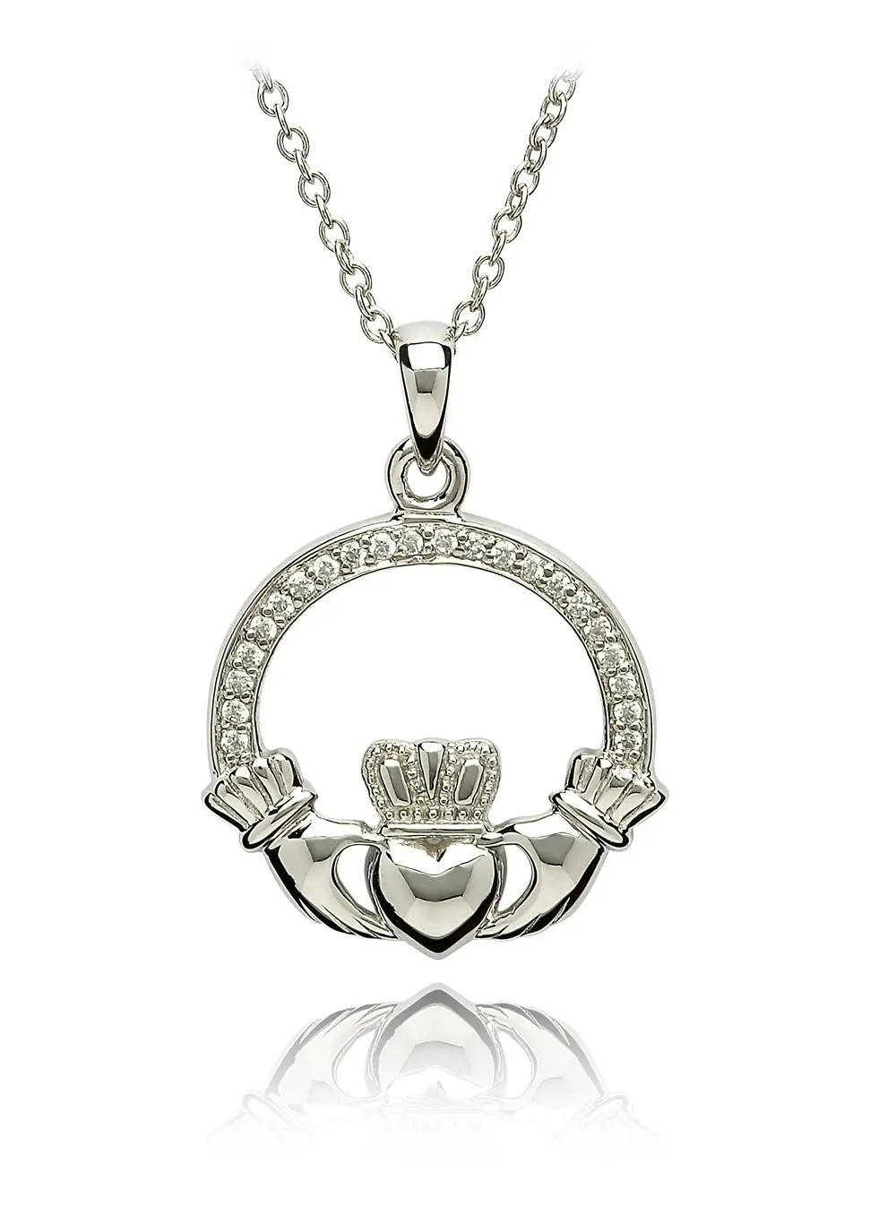 Silver Claddagh Stone Set Pendant