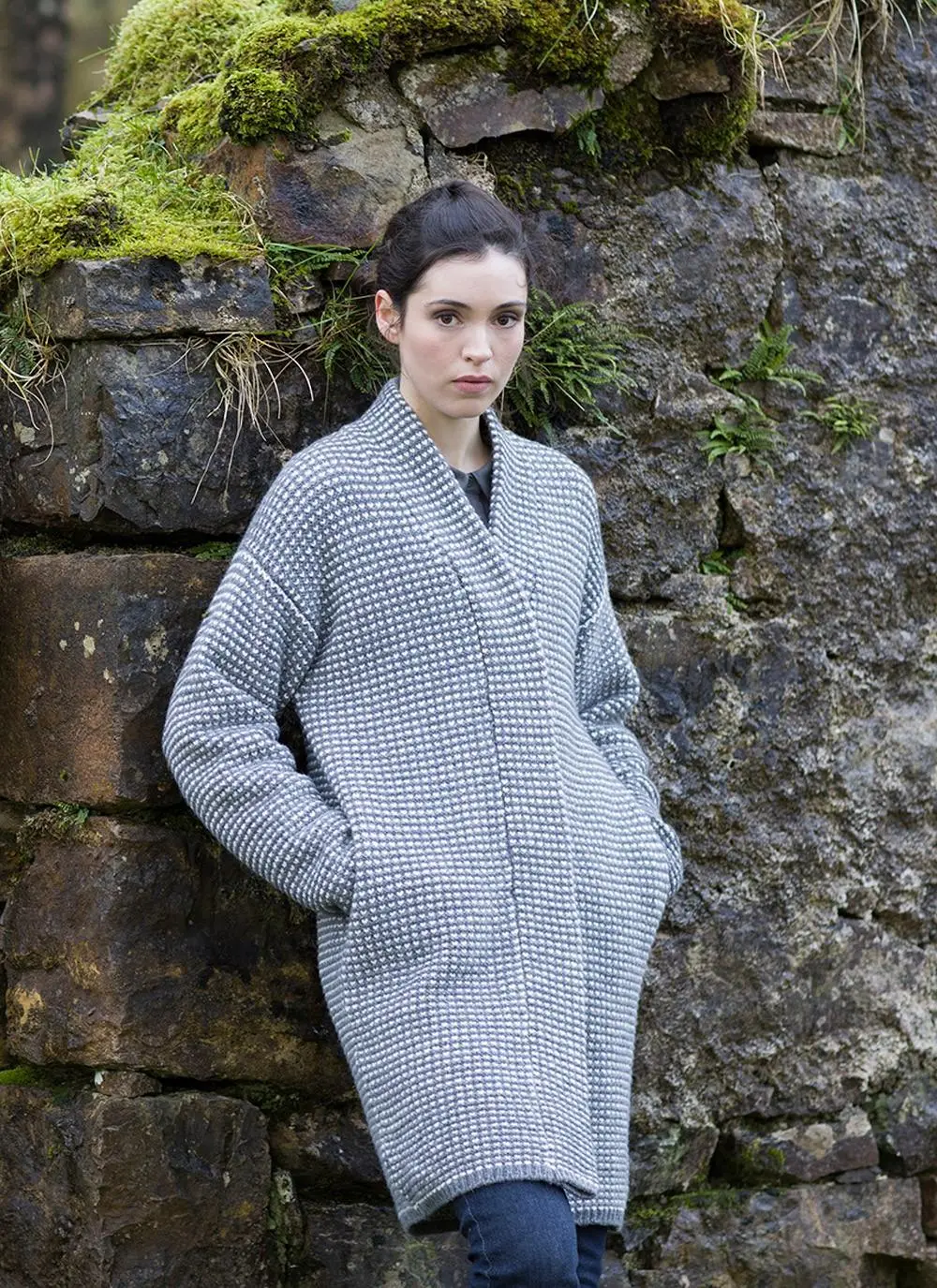 Fisherman Bird's Eye Cashmere Cardigan