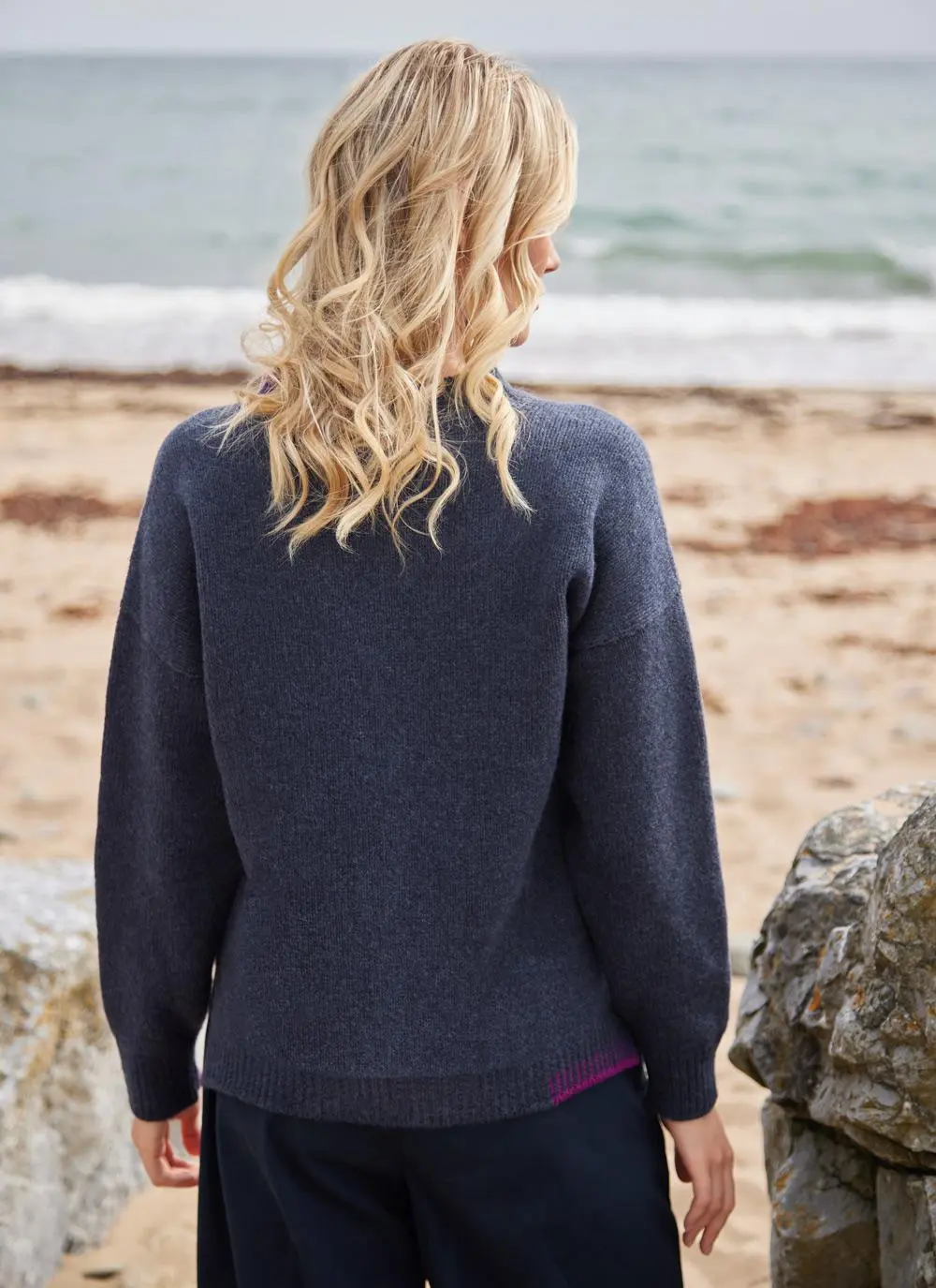 Fisherman Wool Cashmere Blanket Stitch Crew Neck Sweater