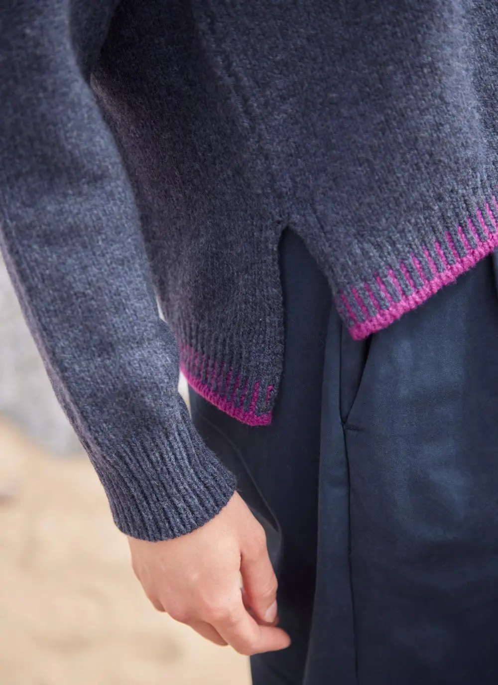 Fisherman Wool Cashmere Blanket Stitch Crew Neck Sweater