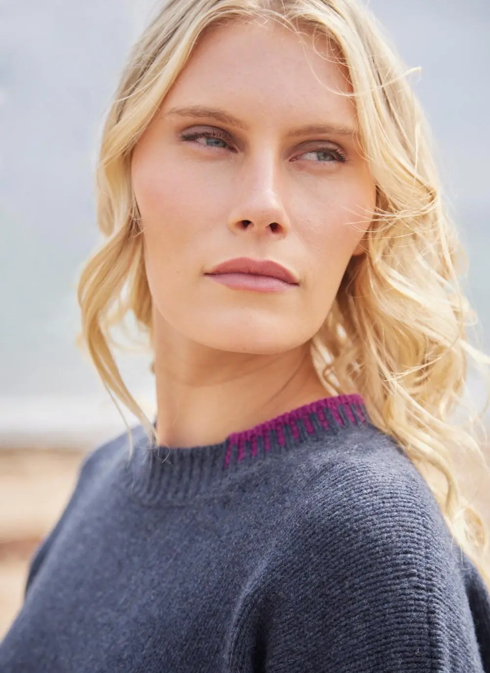 Fisherman Wool Cashmere Blanket Stitch Crew Neck Sweater