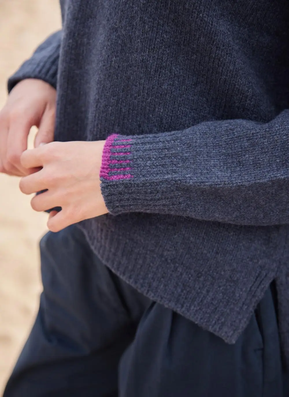 Fisherman Wool Cashmere Blanket Stitch Crew Neck Sweater