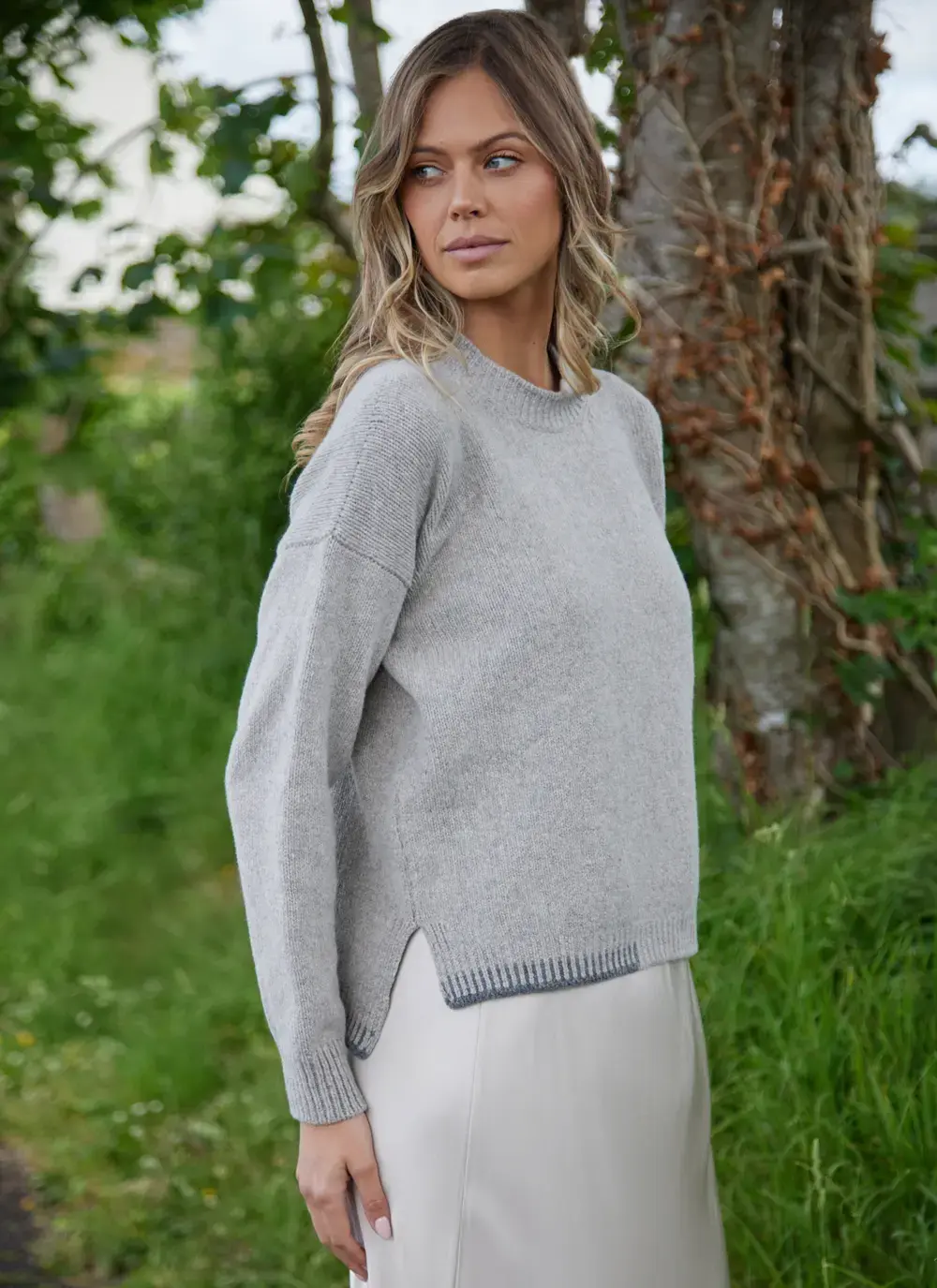Wool Cashmere Blanket Stitch Crew Neck Sweater