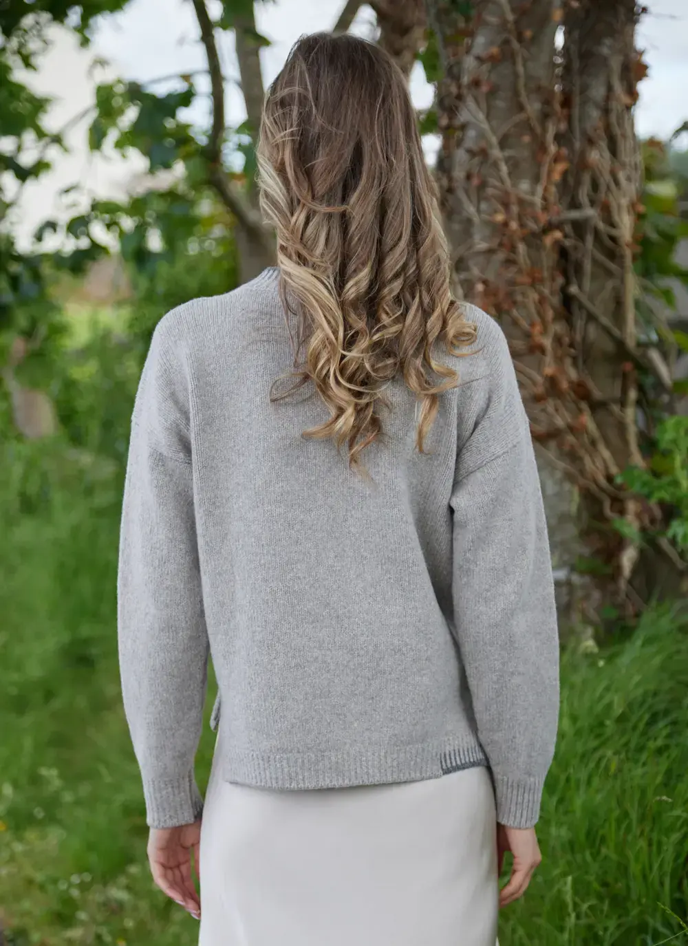 Wool Cashmere Blanket Stitch Crew Neck Sweater