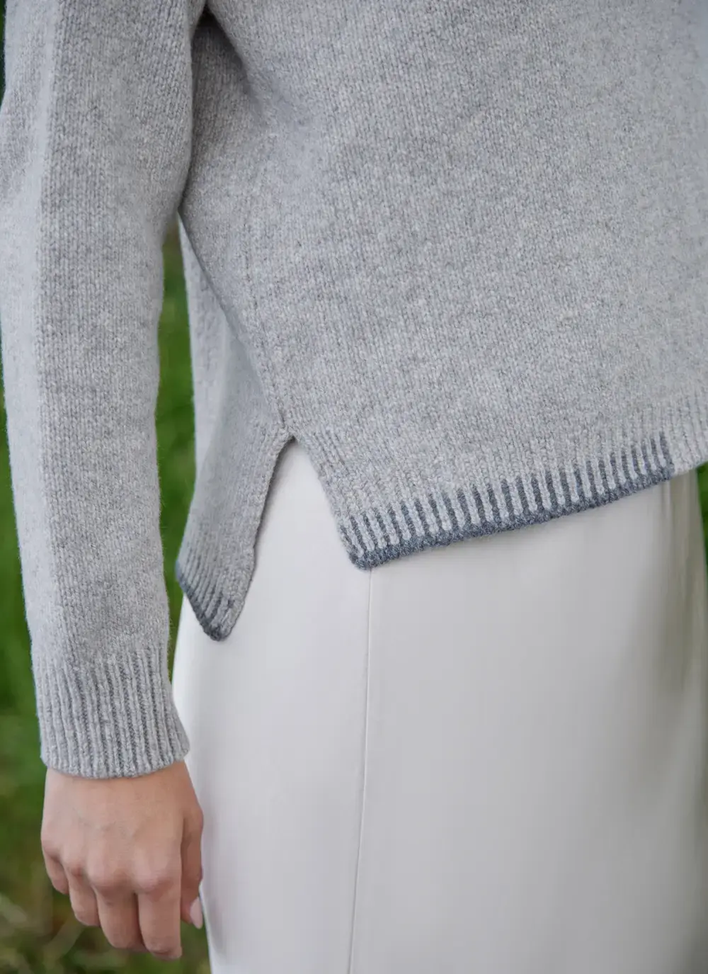 Wool Cashmere Blanket Stitch Crew Neck Sweater