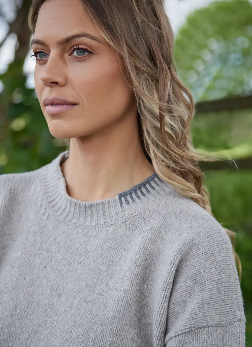 Wool Cashmere Blanket Stitch Crew Neck Sweater