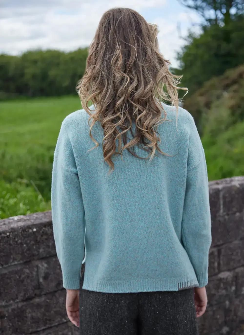 Wool Cashmere Blanket Stitch Crew Neck Sweater