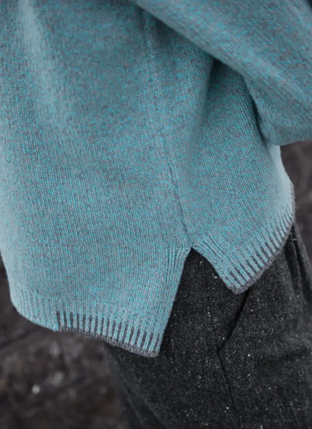 Wool Cashmere Blanket Stitch Crew Neck Sweater