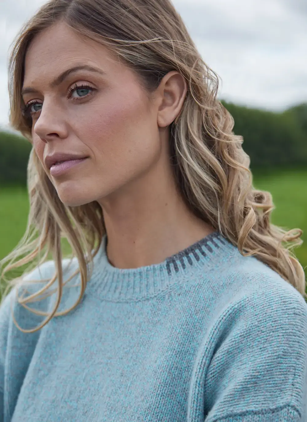 Wool Cashmere Blanket Stitch Crew Neck Sweater