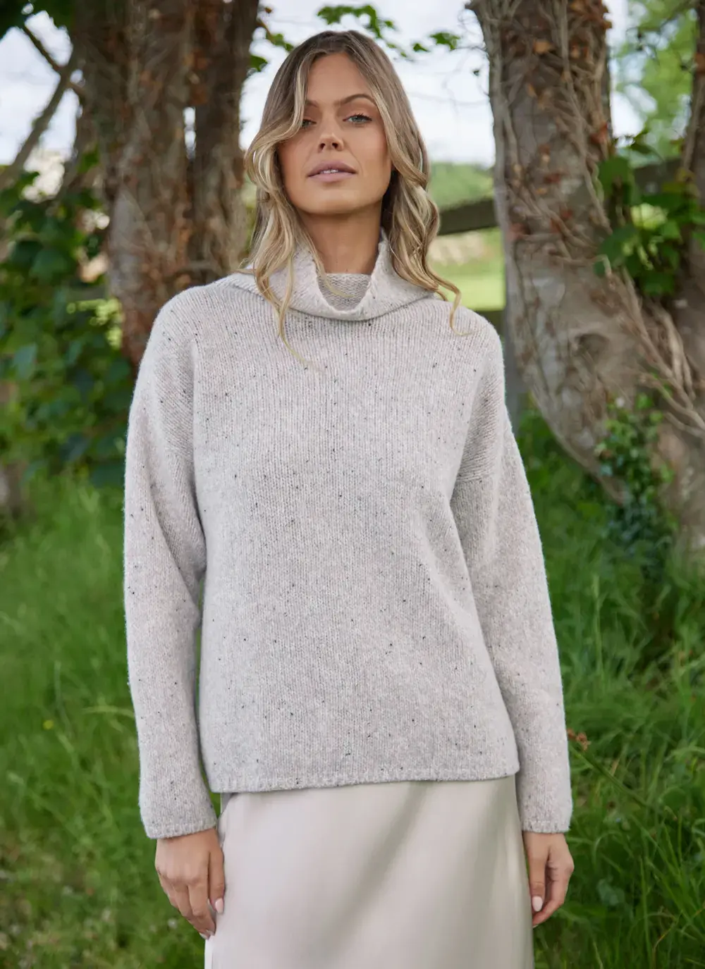 Cashmere Fleck Funnel Neck Sweater