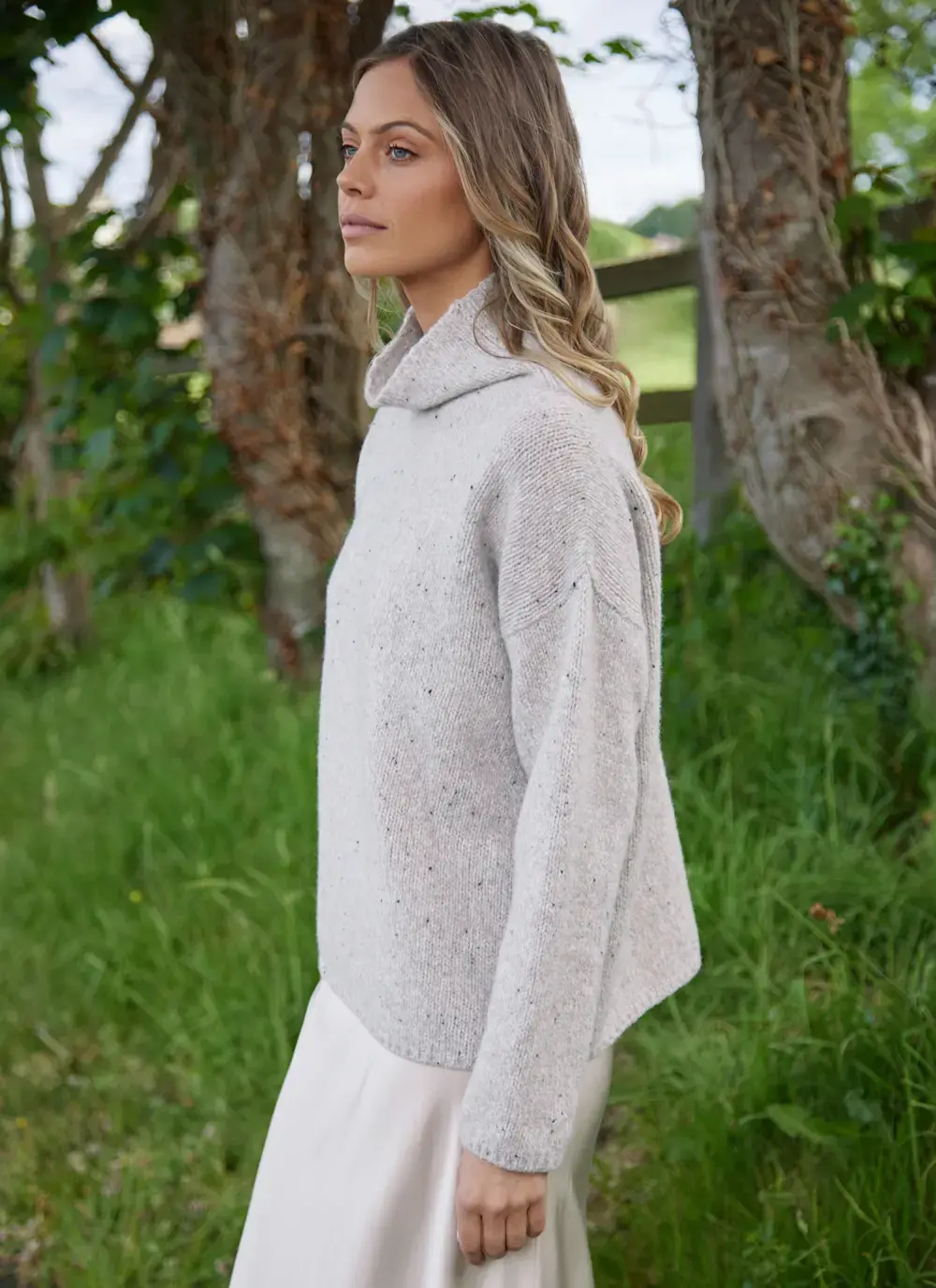 Cashmere Fleck Funnel Neck Sweater